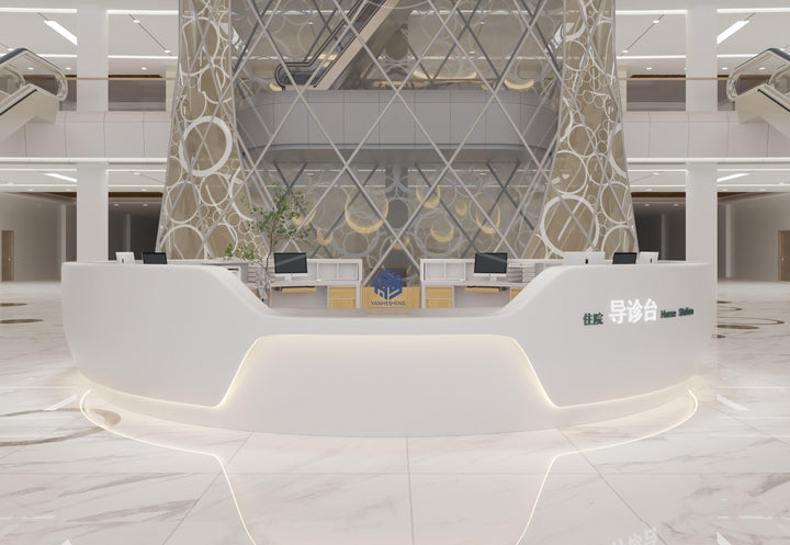 Round White Solid Surface Hospital Service Desk in acrylic solid surface for custom B2B project furniture