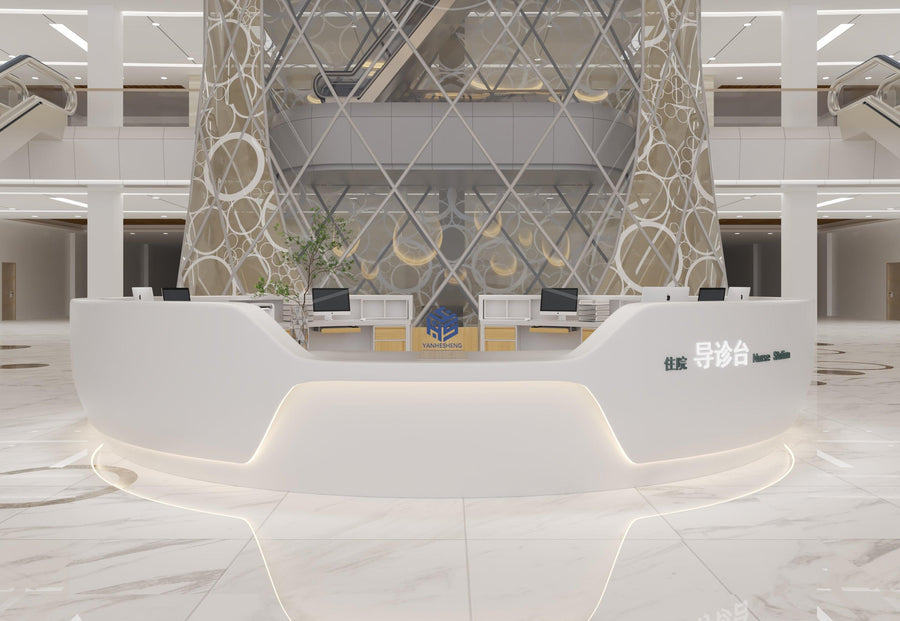 Round White Solid Surface Hospital Service Desk in acrylic solid surface for custom B2B project furniture