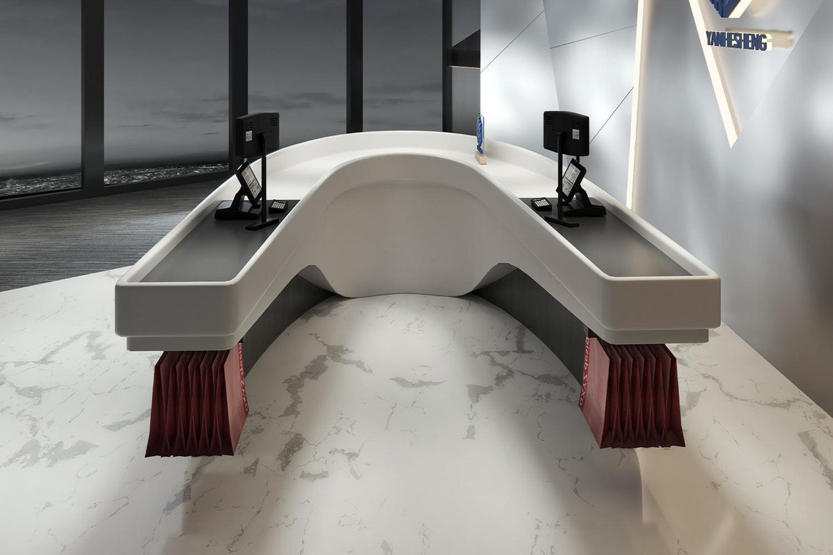 Side view of solid surface cashier counter for mall and supermarket projects with seamless acrylic solid surface finish