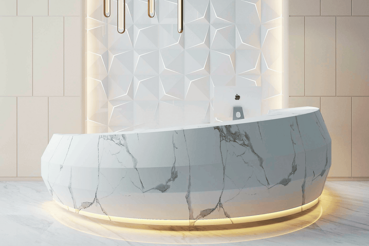 Half-round solid surface hotel reception desk