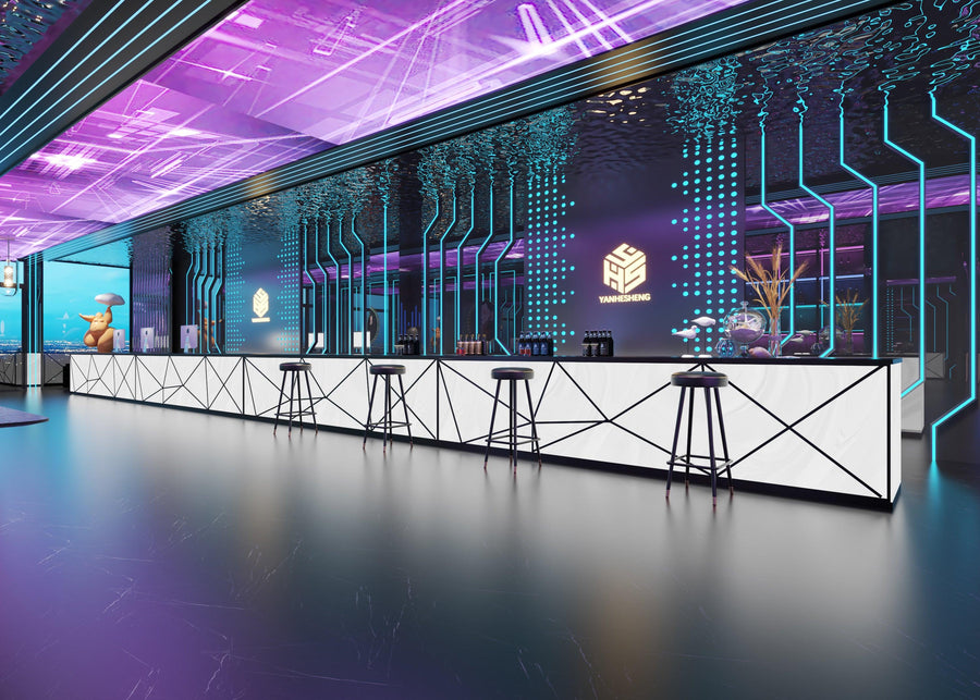 Translucent Solid Surface LED Reception Counter for Exhibition Halls in acrylic solid surface for custom B2B project furniture