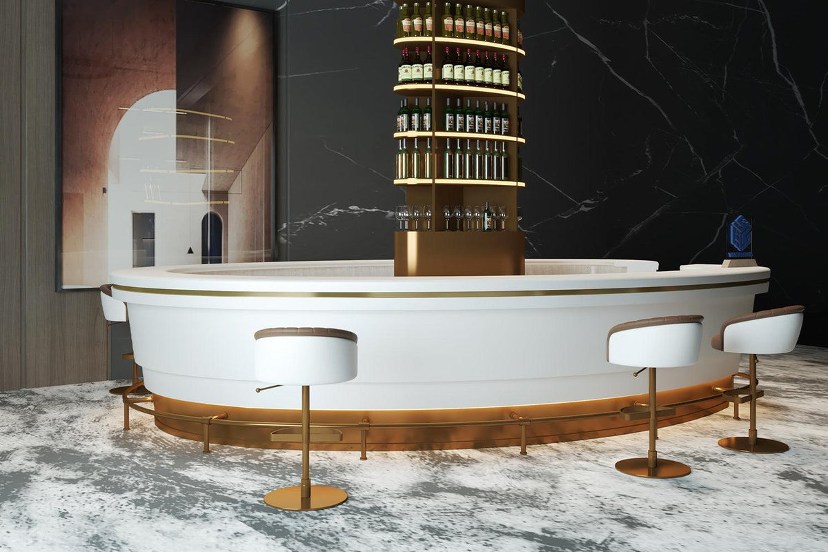 Round white solid surface commercial wine bar counter