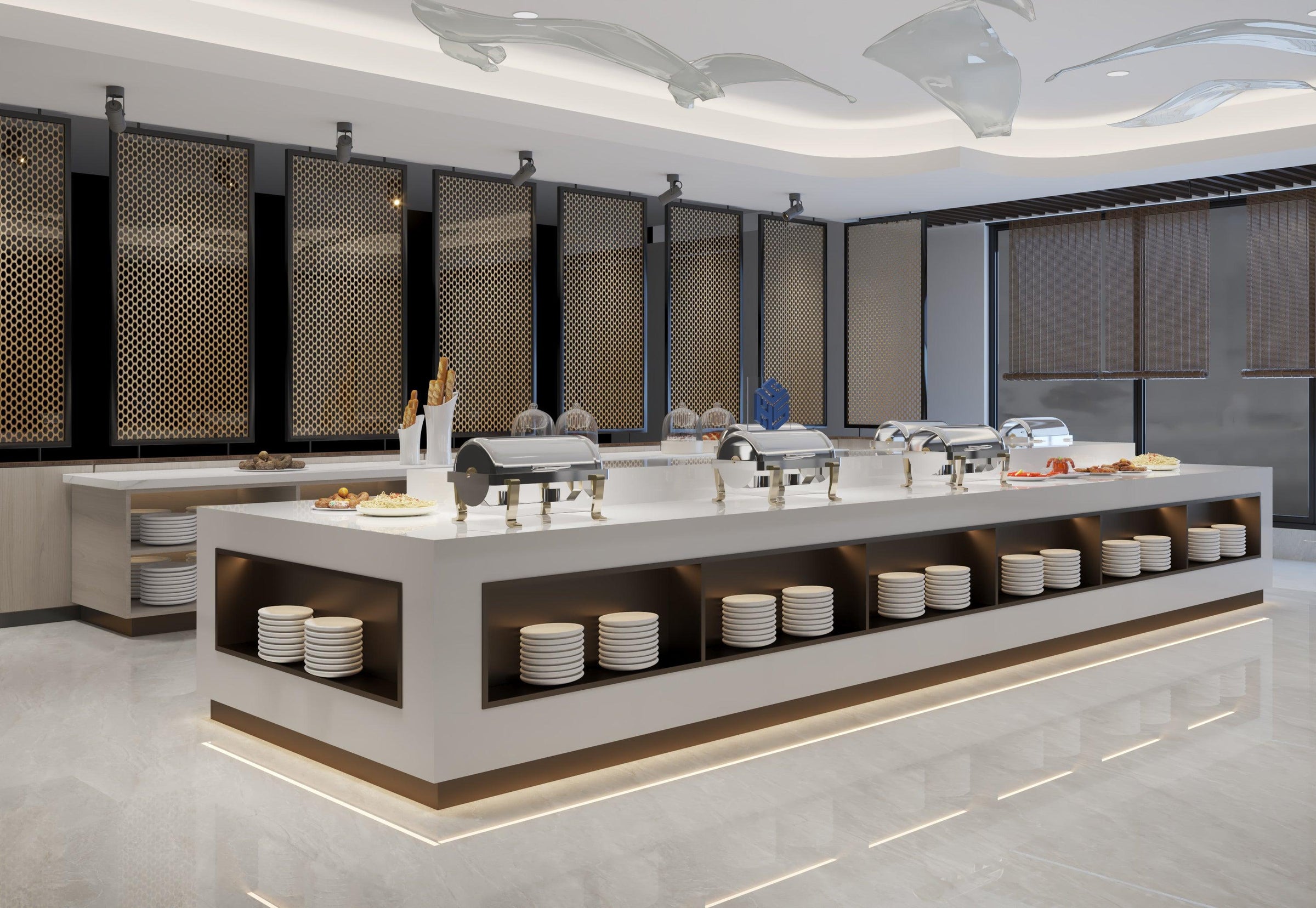 Solid Surface Hotel Buffet Counter for Self-Service Dining in acrylic solid surface for custom B2B project furniture