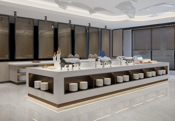 Solid Surface Hotel Buffet Counter for Self-Service Dining in acrylic solid surface for custom B2B project furniture