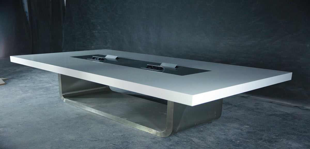 White Solid Surface Conference Table for 18-Person Office Meetings in acrylic solid surface for custom B2B project furniture