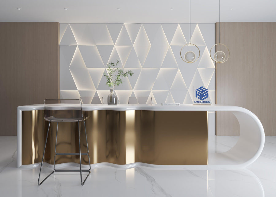 Translucent Solid Surface Kitchen Island with Gold Stainless Steel Base