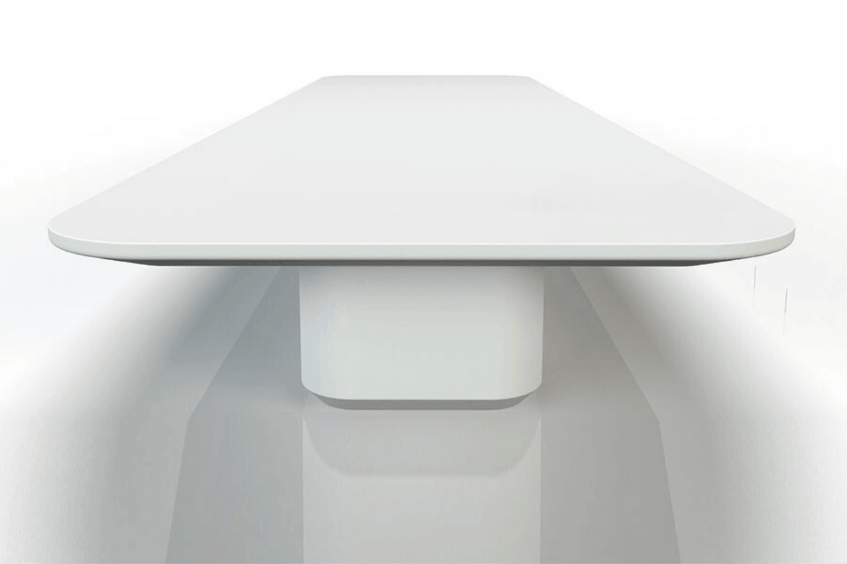 Side view of luxury white solid surface conference table for modern offices with seamless acrylic solid surface finish
