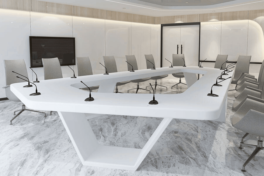 Application reference of a large custom solid surface conference table in an office meeting room