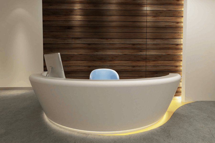 Half-Round Solid Surface Office Reception Counter in acrylic solid surface for custom B2B project furniture
