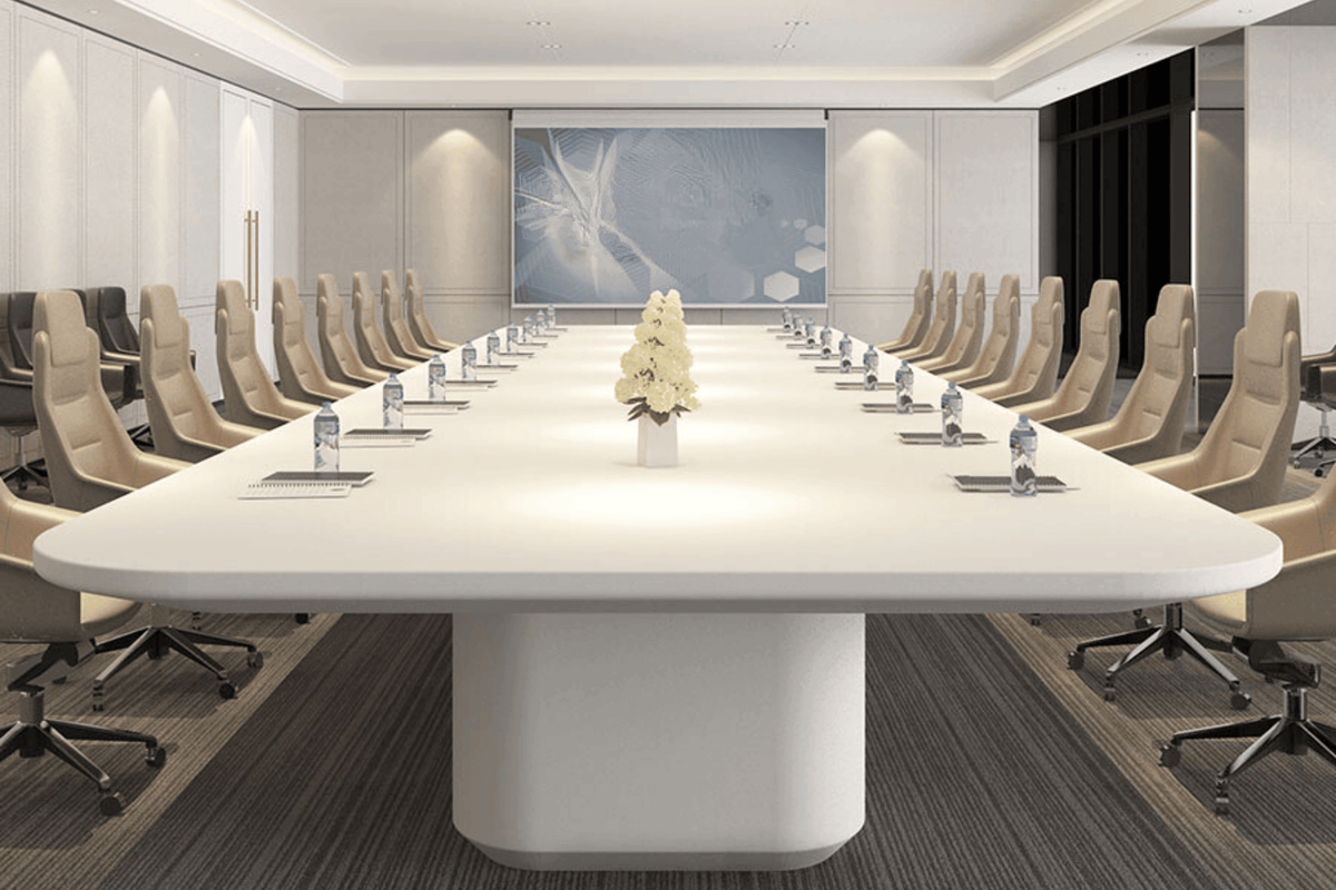 White solid surface conference table for office projects