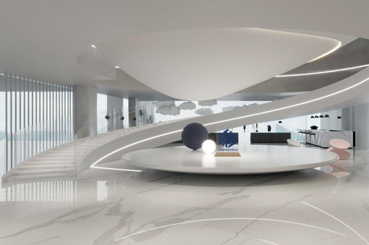 YHS Luxury spiral staircase white stone revolving