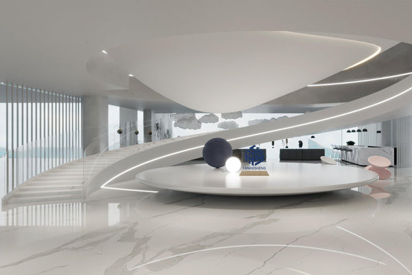 White Solid Surface Spiral Staircase for Luxury Interiors in acrylic solid surface for custom B2B project furniture