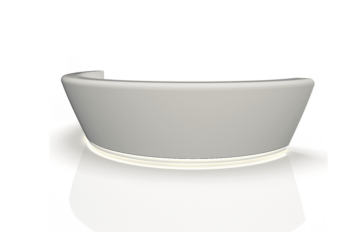 Side view of half-round solid surface office reception counter with seamless acrylic solid surface finish