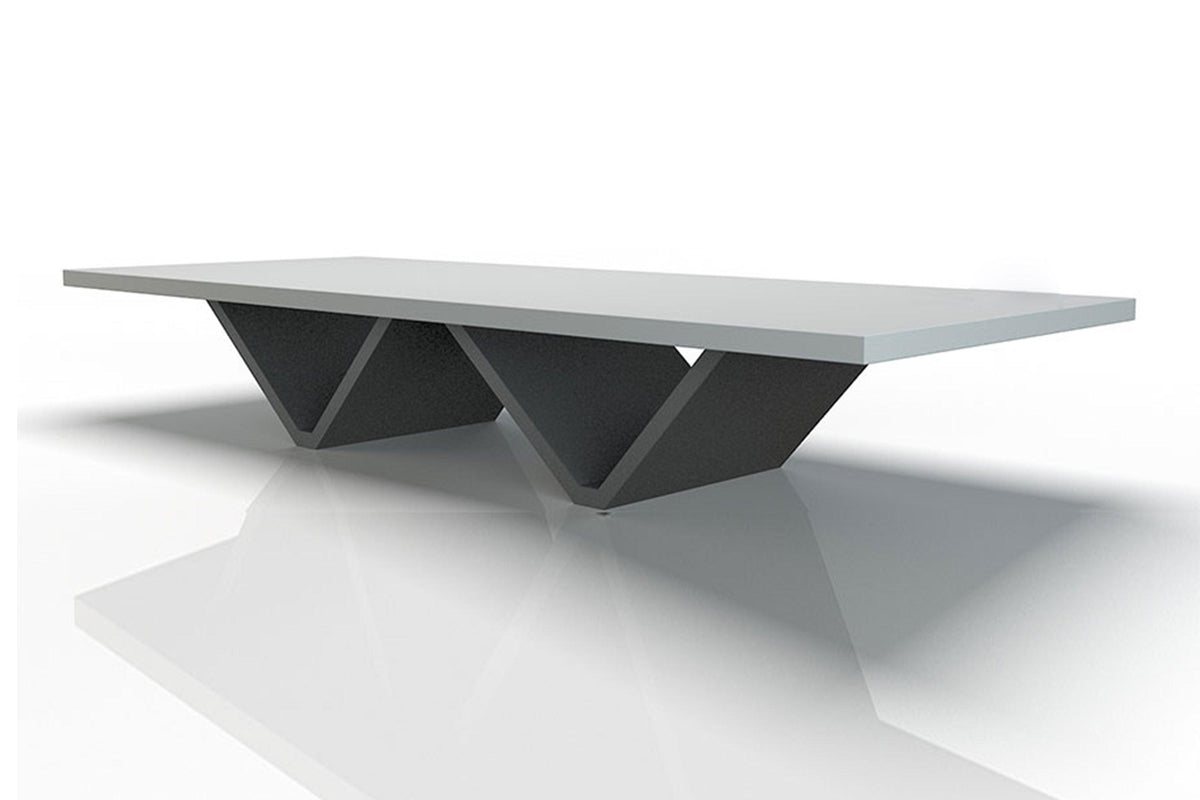 Side view of four-meter solid surface conference table for modern offices with seamless acrylic solid surface finish