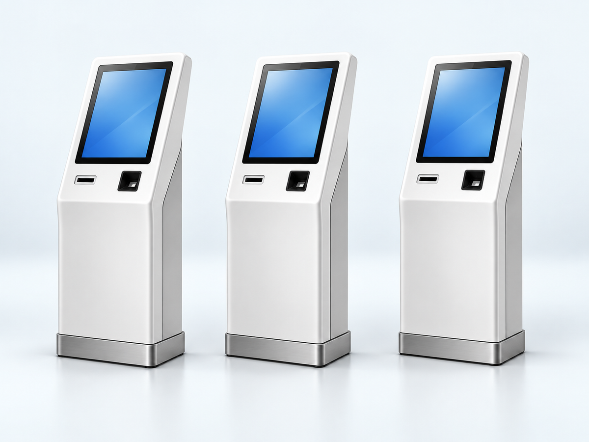 Concept of several kiosk housings arranged in a coordinated row