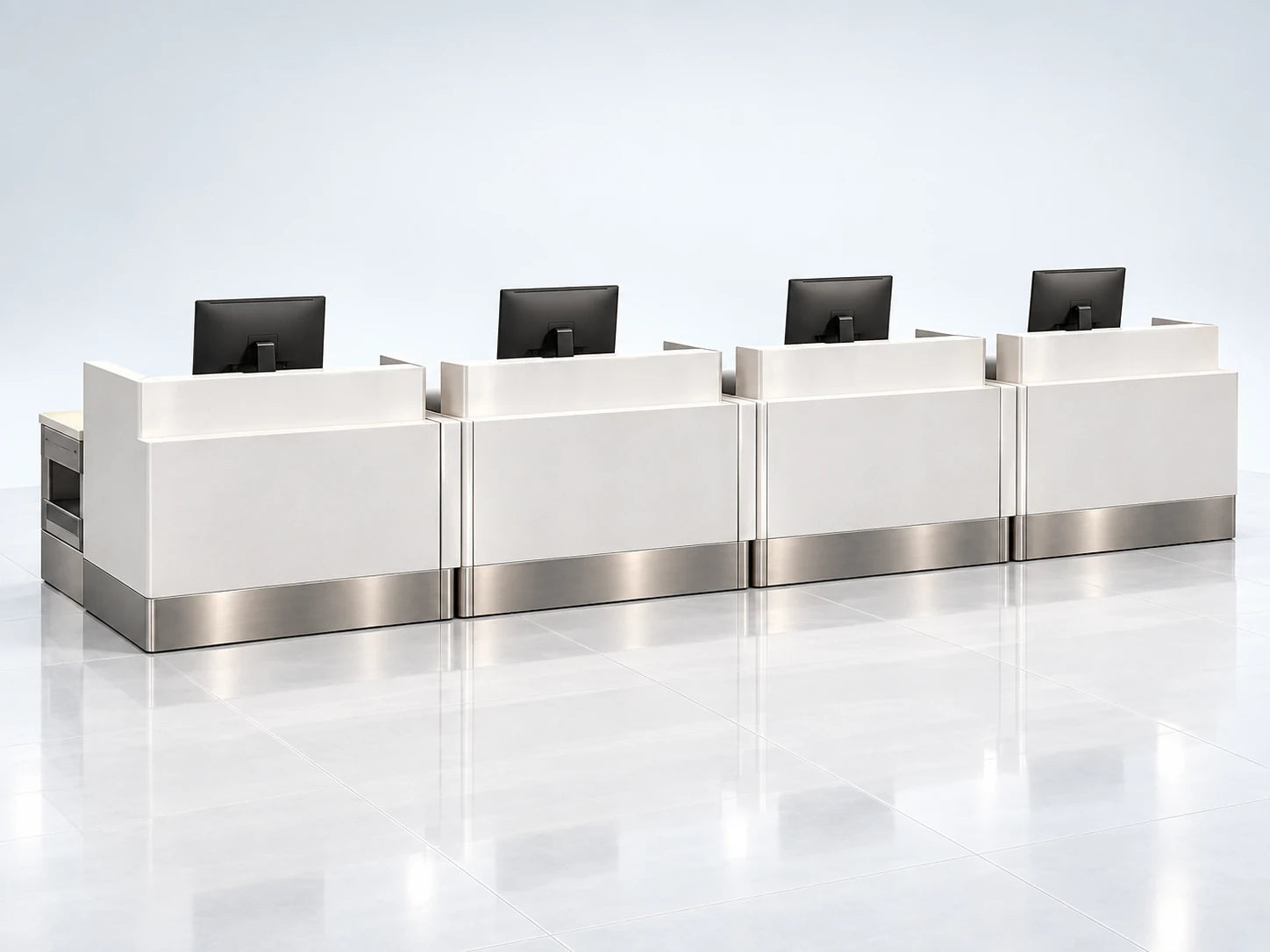 Four repeated check-in modules forming a linear counter bank concept