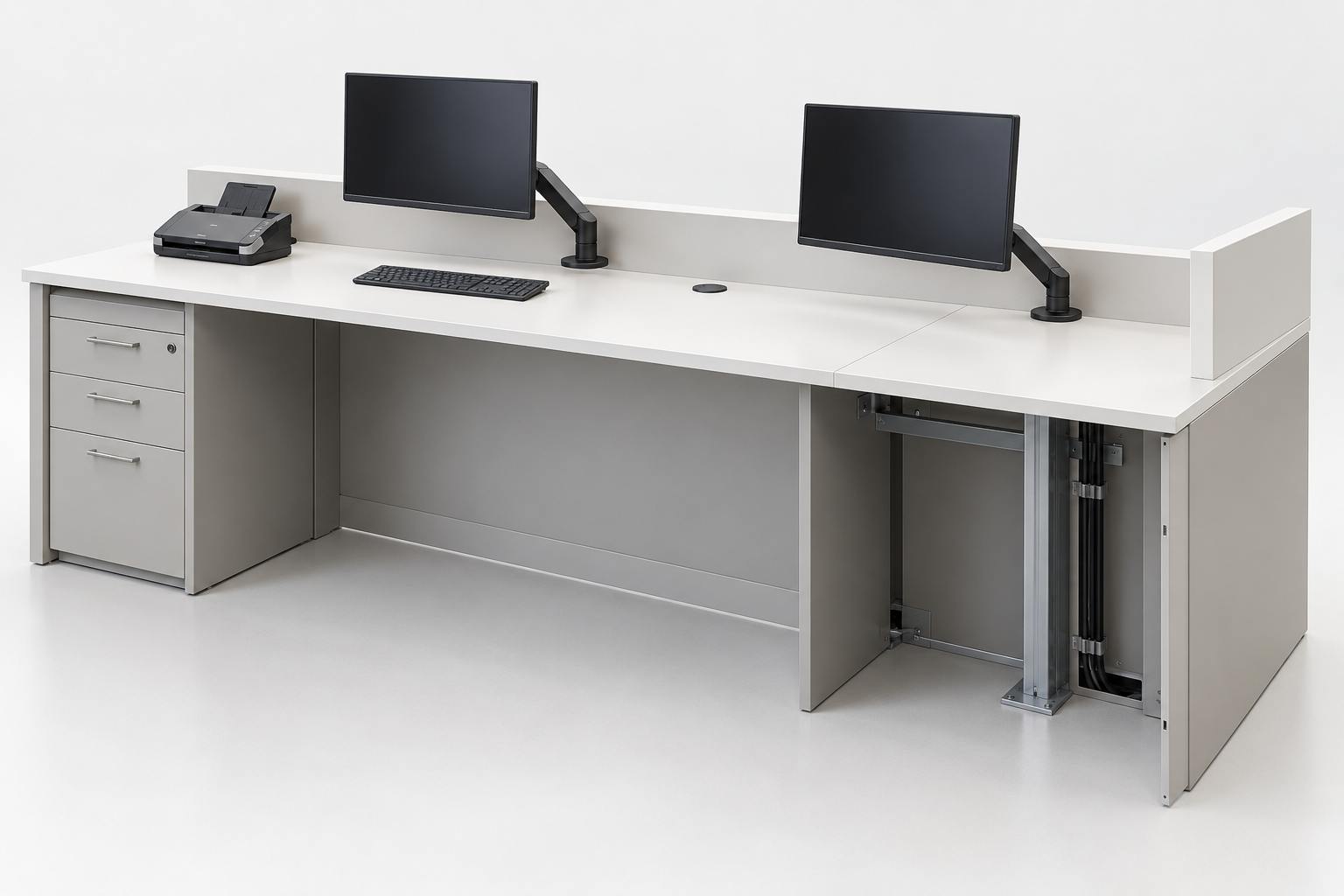 Illustrative working-side counter assembly, not a listed product or completed bank case.
