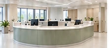 Concept illustration. Curved for healthcare furniture planning; not a verified project or product specification.