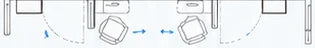 Working-side layout concept; not a dimensional drawing.. Working plan for healthcare furniture planning; not a verified project or product specification.